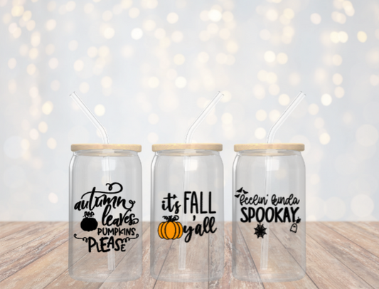 Fall and Halloween 16 oz. Glass Can