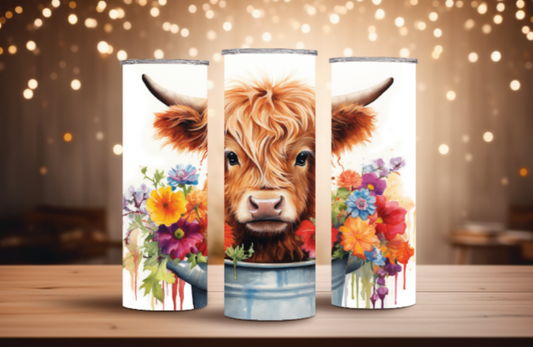 Highland cow with Flowers
