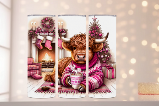 Highland Christmas Cow in Pink